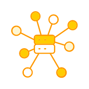 Icon representing centralized purchase requests with 2 rectangle blocks and connected by circles.