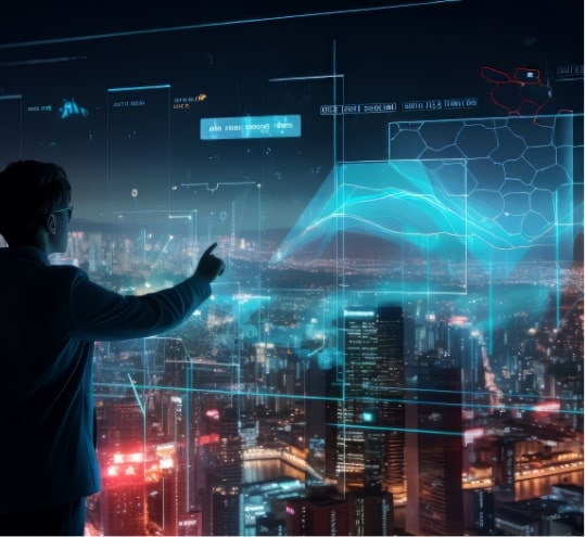 businessman working futuristic office